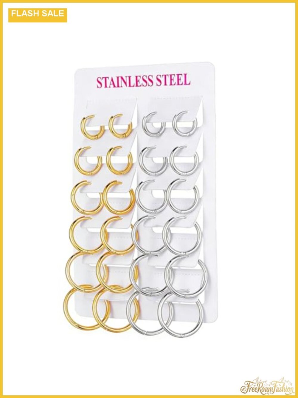 12 Pairs Stainless Steel 14K Gold Plated Huggie Hoop Earrings for Women